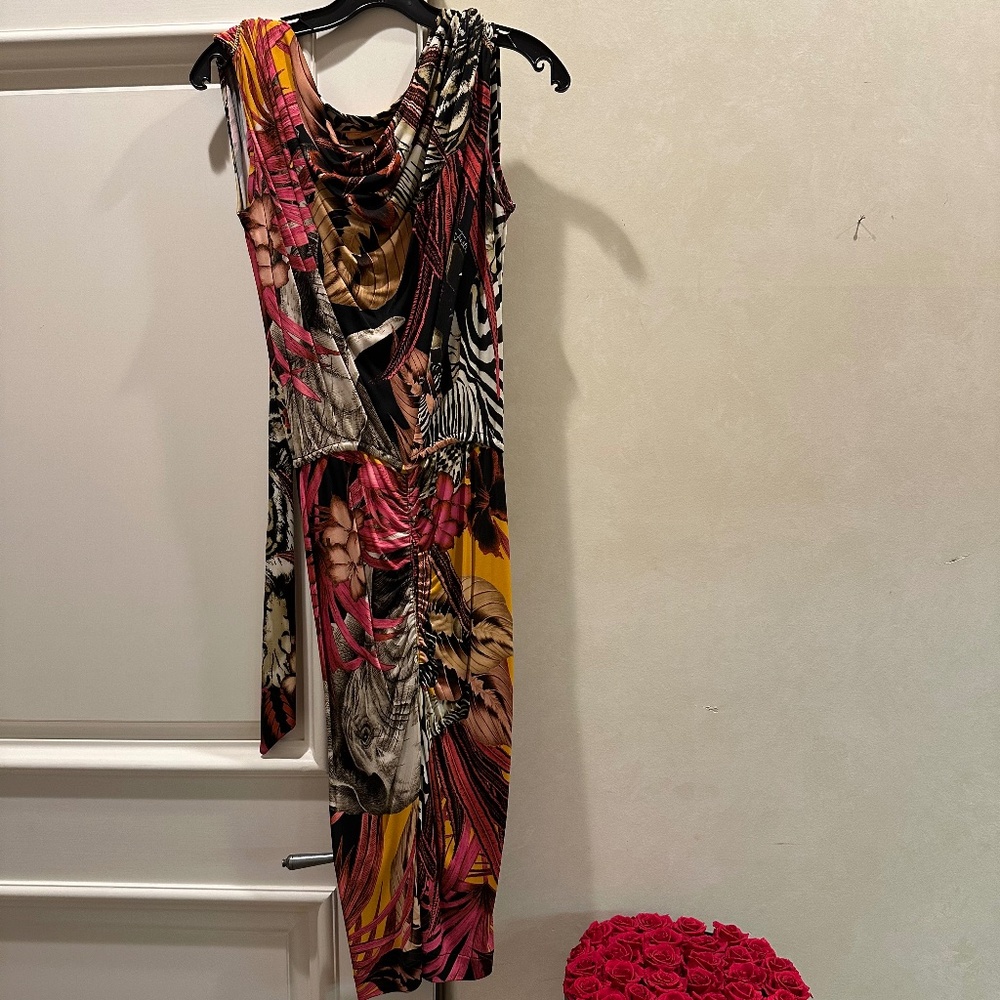 DESIGNER CAVALI DRESS multi color safari sexy backless dress Size Small